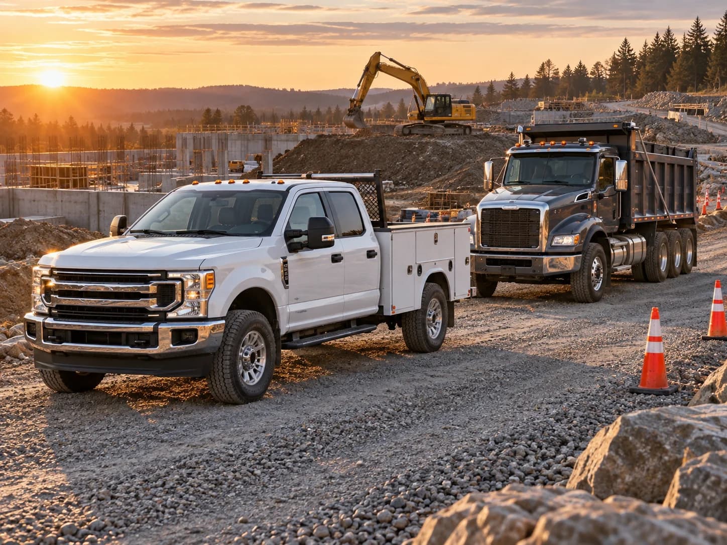 Construction vehicles and equipment at a job site